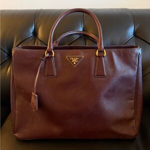 Prada Galleria Saffiano Burgundy Tote Lux Leather Bag